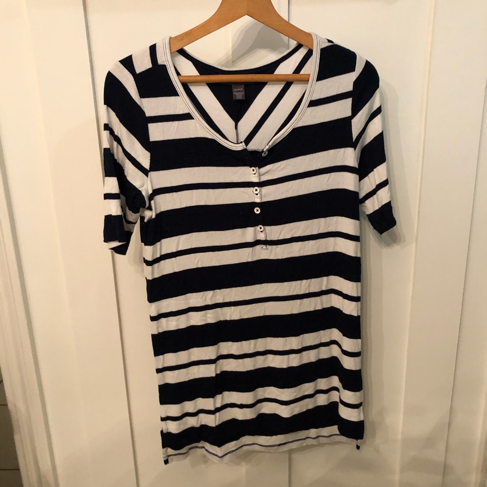 Navy & white striped ribbed maternity top